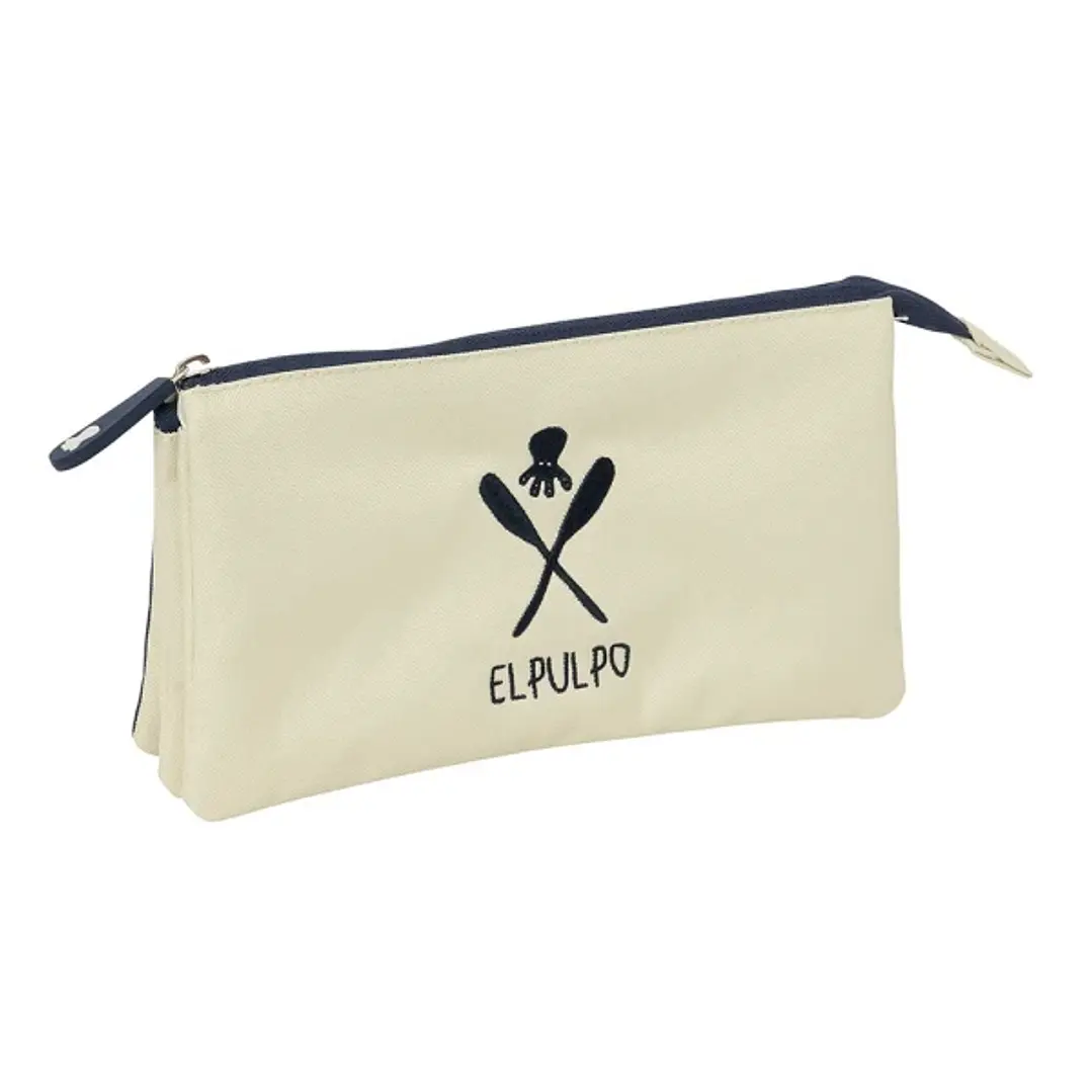 Safta el Pulpo Portatodo - 3 Compartimentos con Cremallera - Bolsillo Interior Central - 22x12x3cm - Color Beige 1