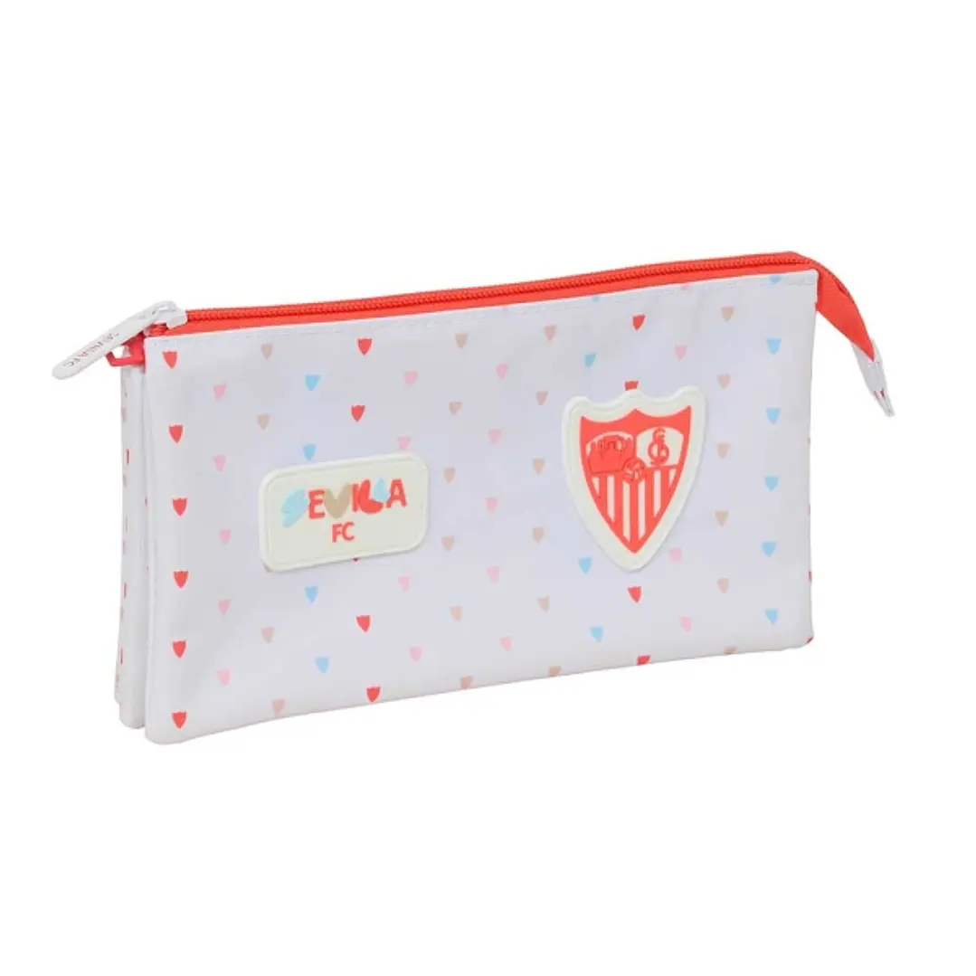 Safta Sevilla FC Preescolar Portatodo - 3 Compartimentos con Cremallera - Bolsillo Interior Central - 22x12x3cm - Color Blanco y Rojo 1