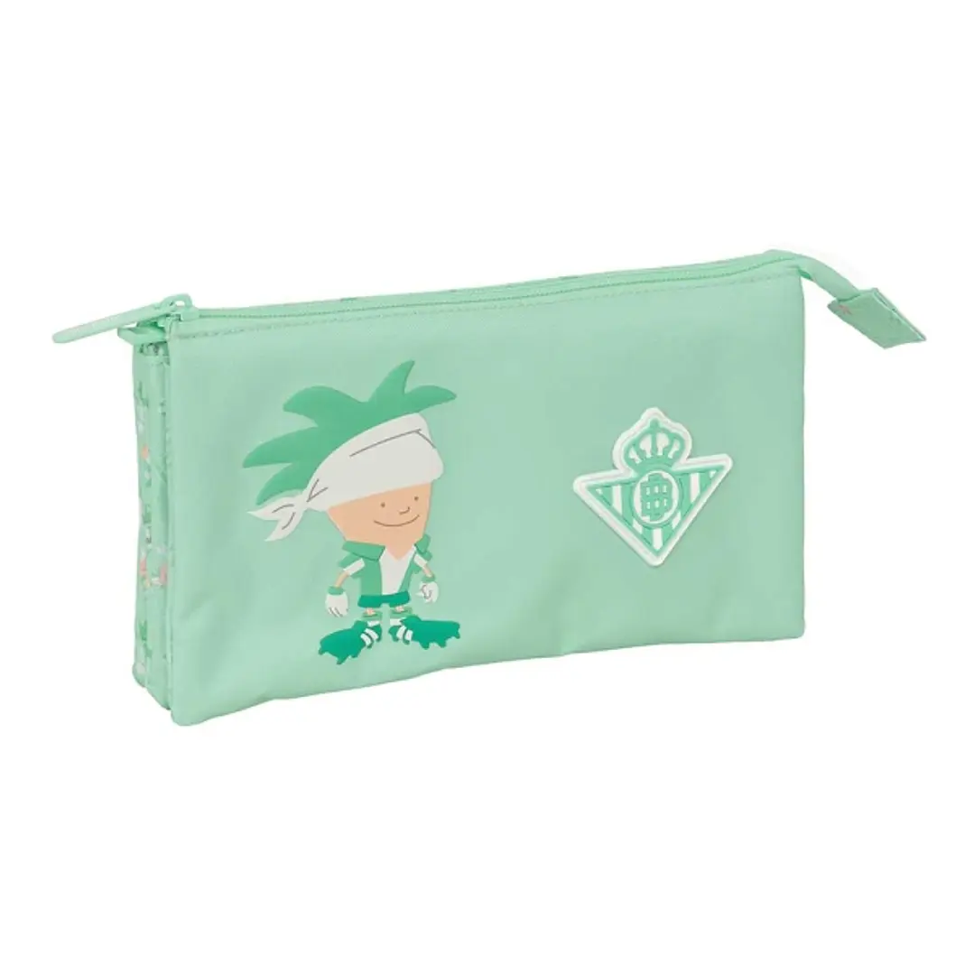 Safta Real Betis Balompie Preescolar Portatodo - 3 Compartimentos con Cremallera - Bolsillo Interior Central - 22x12x3cm - Color Verde 1