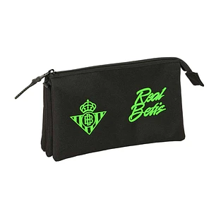 Safta Real Betis Balompie Portatodo - 3 Compartimentos con Cremallera - Bolsillo Interior Central - 22x12x3cm - Color Negro y Verde