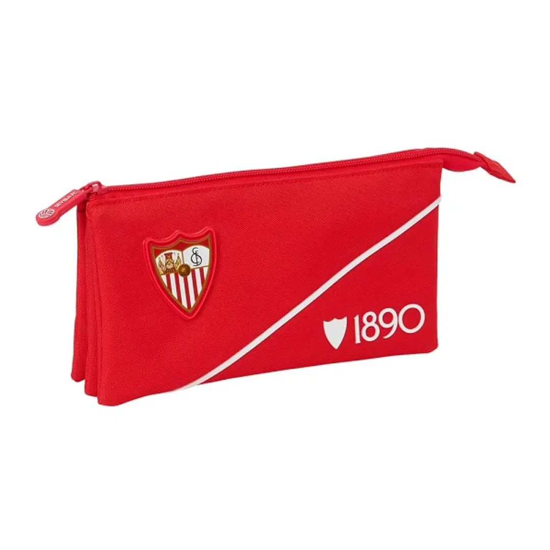 Safta Sevilla FC Portatodo - 3 Compartimentos con Cremallera - Bolsillo Interior Central - 22x12x3cm - Color Rojo 1