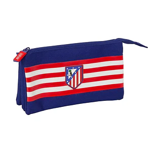 Safta Atletico de Madrid Portatodo - 3 Compartimentos con Cremallera - Bolsillo Interior Central - 22x12x3cm - Color Azul Marino