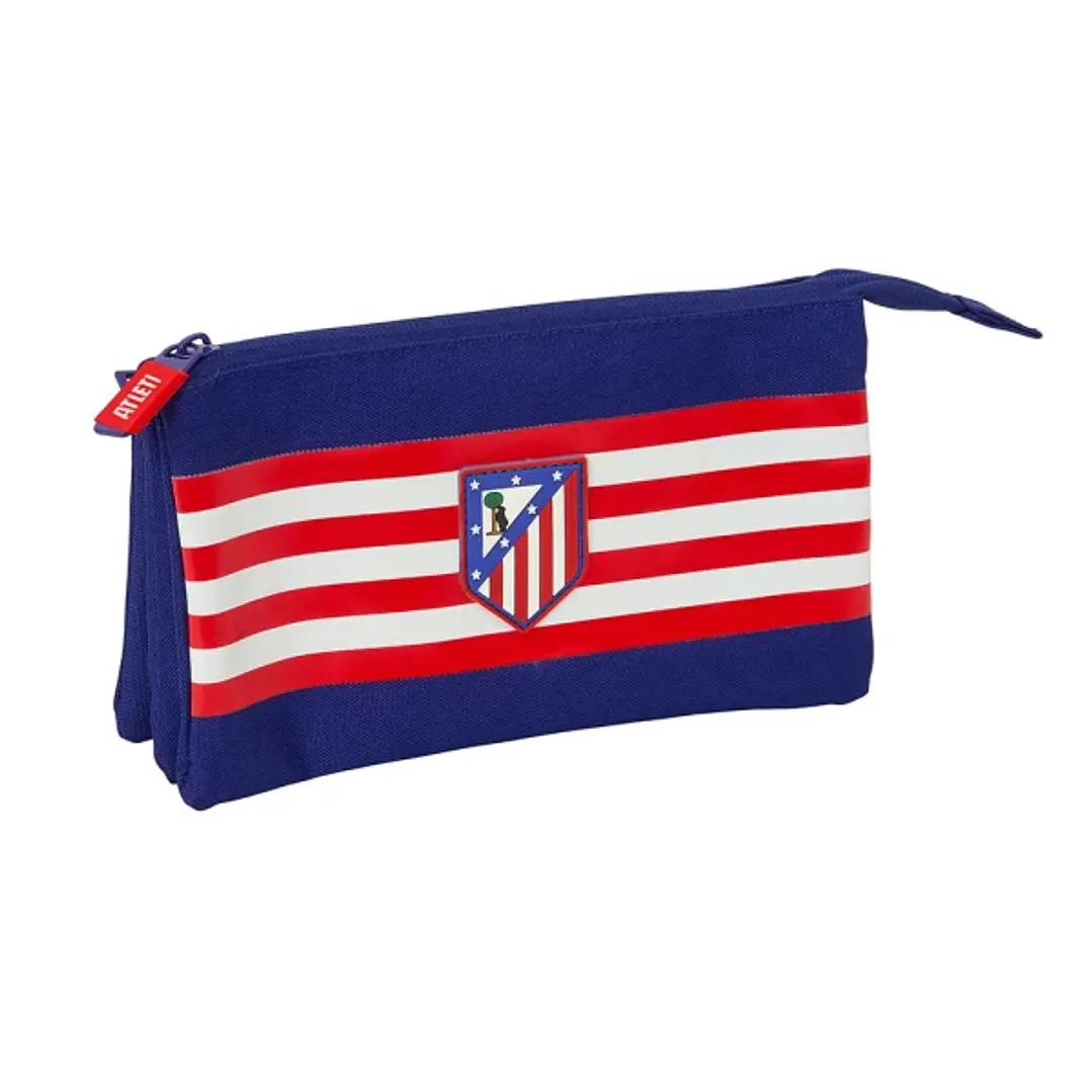 Safta Atletico de Madrid Portatodo - 3 Compartimentos con Cremallera - Bolsillo Interior Central - 22x12x3cm - Color Azul Marino 1