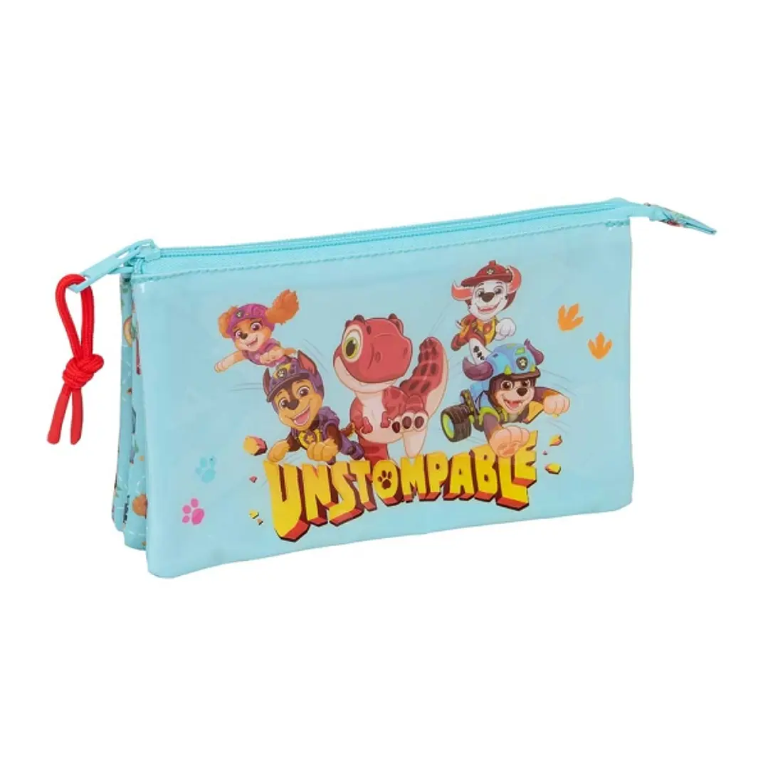 Safta Paw Patrol Dino Rescue Portatodo - 3 Compartimentos con Cremallera - Bolsillo Interior Central - 22x12x3cm - Color Azul Pastel 1