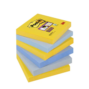 Post-It Super Sticky Pack de 6 Blocs de 90 Notas Adhesivas Reposicionables - Forma Cuadrada - 76x76mm - Colores Surtidos