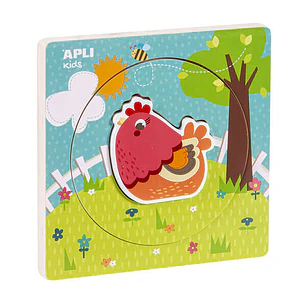 Apli Puzle de Madera Encajable Ciclo de Vida - 3 Capas Diferentes - Pieza Gallina - Tamaño 198x198x18mm - Guia Impresa - Alto Valor Didactico - Desarr