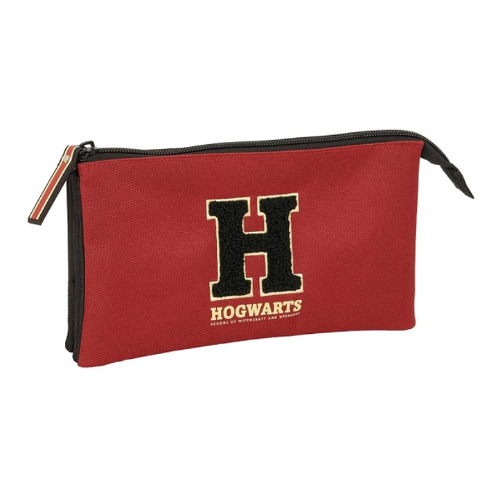 Safta Harry Potter Hogwarts Portatodo - 3 Compartimentos con Cremallera - Bolsillo Interior Central - 22x12x3cm - Color Negro y Rojo 1