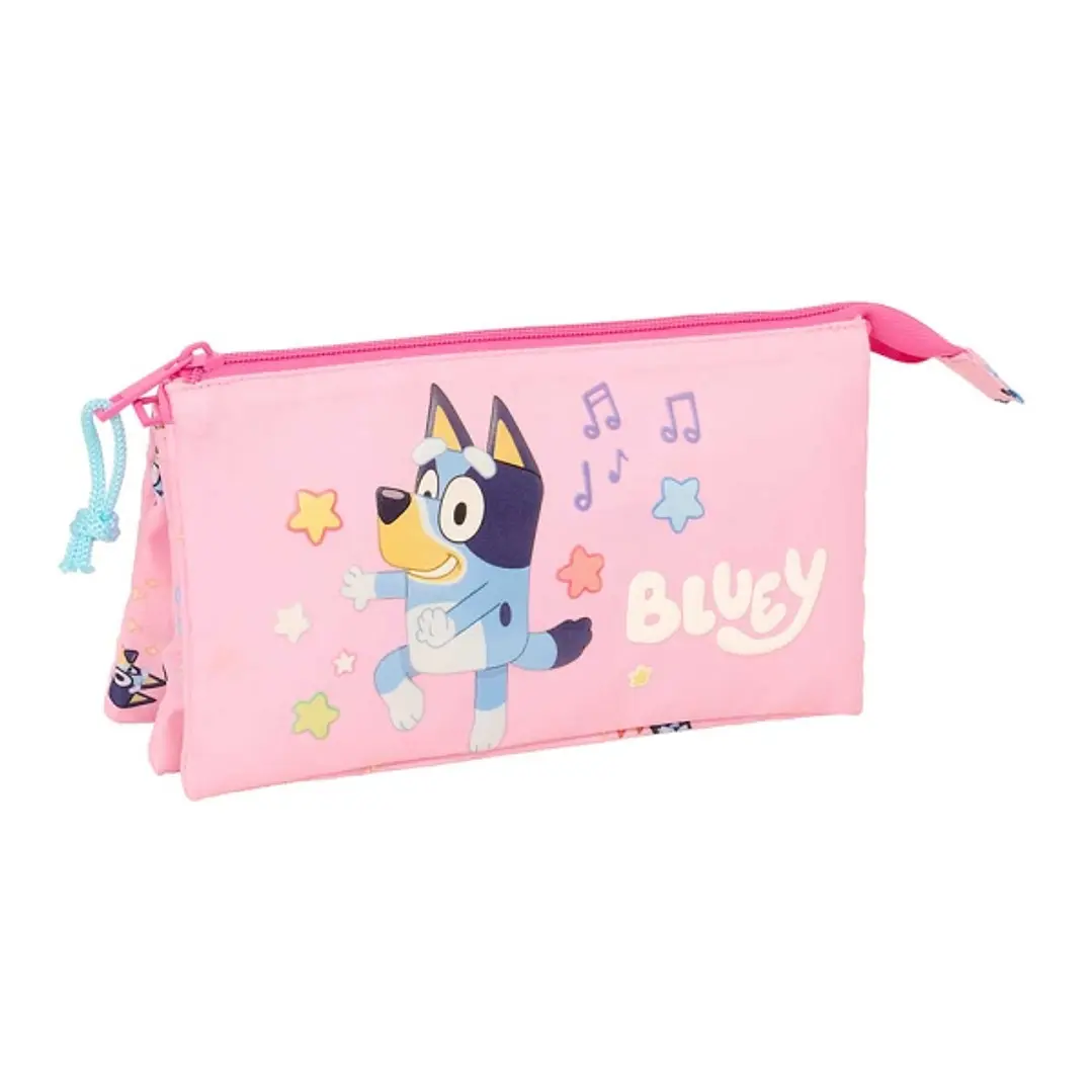 Safta Bluey Dance Portatodo - 3 Compartimentos con Cremallera - Bolsillo Interior Central - 22x12x3cm - Color Rosa 1