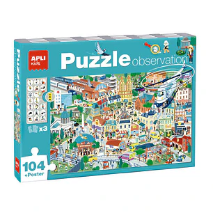 Apli Puzzle Observacion Ciudad de 104 Piezas de 5x5cm - Incluye Poster y 3 Fichas - Facil Manejo - Desarrolla Habilidades y Autoestima - Recomendado p