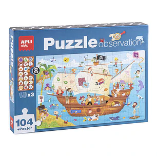 Apli Puzzle Observacion Barco Pirata de 104 Piezas de 5x5cm - Incluye Poster y 3 Fichas - Facil Manejo - Desarrolla Habilidades y Autoestima - Recomen
