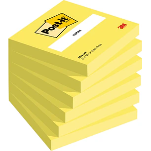 Post-It Pack de 6 Blocs de 100 Notas Adhesivas Reposicionables - Forma Cuadrada - 76x76mm - Color Amarillo Neon