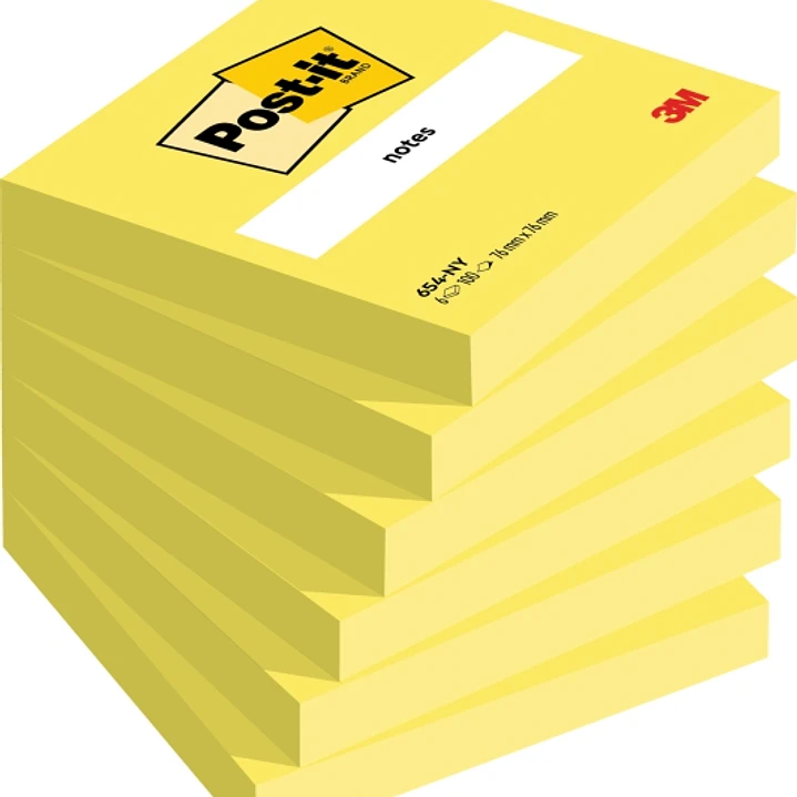 Post-It Pack de 6 Blocs de 100 Notas Adhesivas Reposicionables - Forma Cuadrada - 76x76mm - Color Amarillo Neon 1
