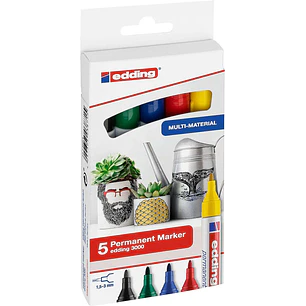 Edding 3000 Pack de 5 Rotuladores Permanentes - Punta Redonda de 1.5mm - Trazo entre 1.5 y 3mm - Recargable - Secado Rapido - Color Surtidos