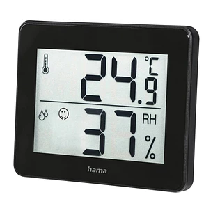 Hama Medidor de Temperatura y Humedad para Interior - Pantalla Digital - Indicador de Confort - Permite Colgar en Pared - 10x1.1x8.2cm - Color Negro