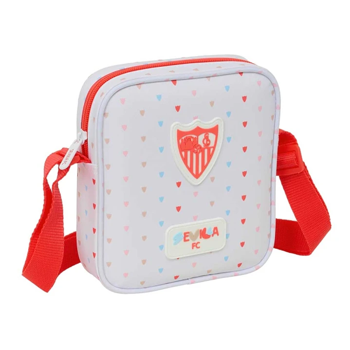 Safta Sevilla FC Preescolar Bolsito con Bandolera Ajustable - Compacto - Cierre con Cremallera - 16x18x4cm - Color Blanco y Rojo 1