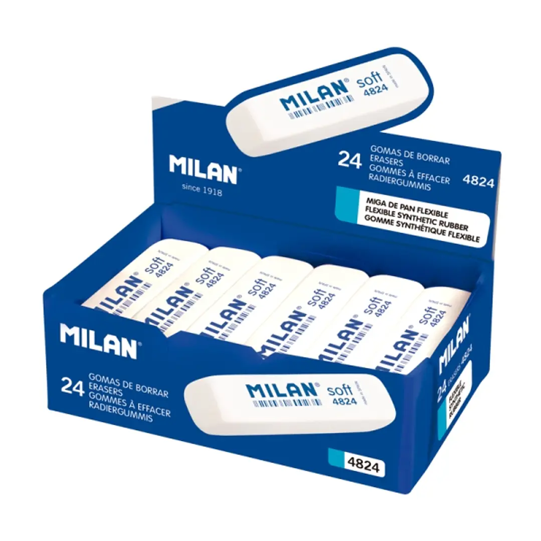 Milan 4824 Gomas de Borrar Biseladas - Miga de Pan - Caucho Sintetico - Flexible - Color Blanco 1