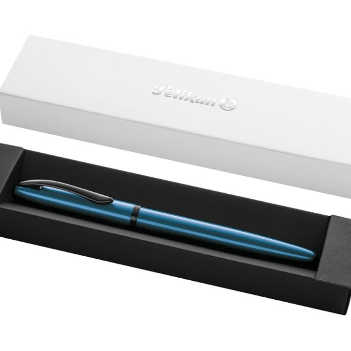 Pelikan Jazz Noble Pluma Estilografica - Punta M - Cuerpo Satinado con Detalles Cromados - Mecanismo de Cartucho Universal - Estuche de Regalo - Color 1