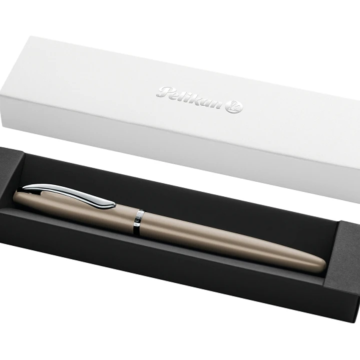 Pelikan Jazz Noble Pluma Estilografica - Punta M - Cuerpo Satinado con Detalles Cromados - Mecanismo de Cartucho Universal - Estuche de Regalo - Color 1
