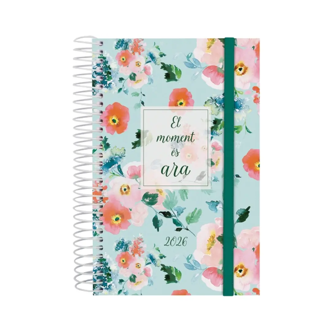 Finocam Design Collection Agenda de Espiral en Catalan - Anual 2026 - Tapa Ligera - Formato E5 - 132x25x181mm - 1 Dia por Pagina - Tematica de Flores 1