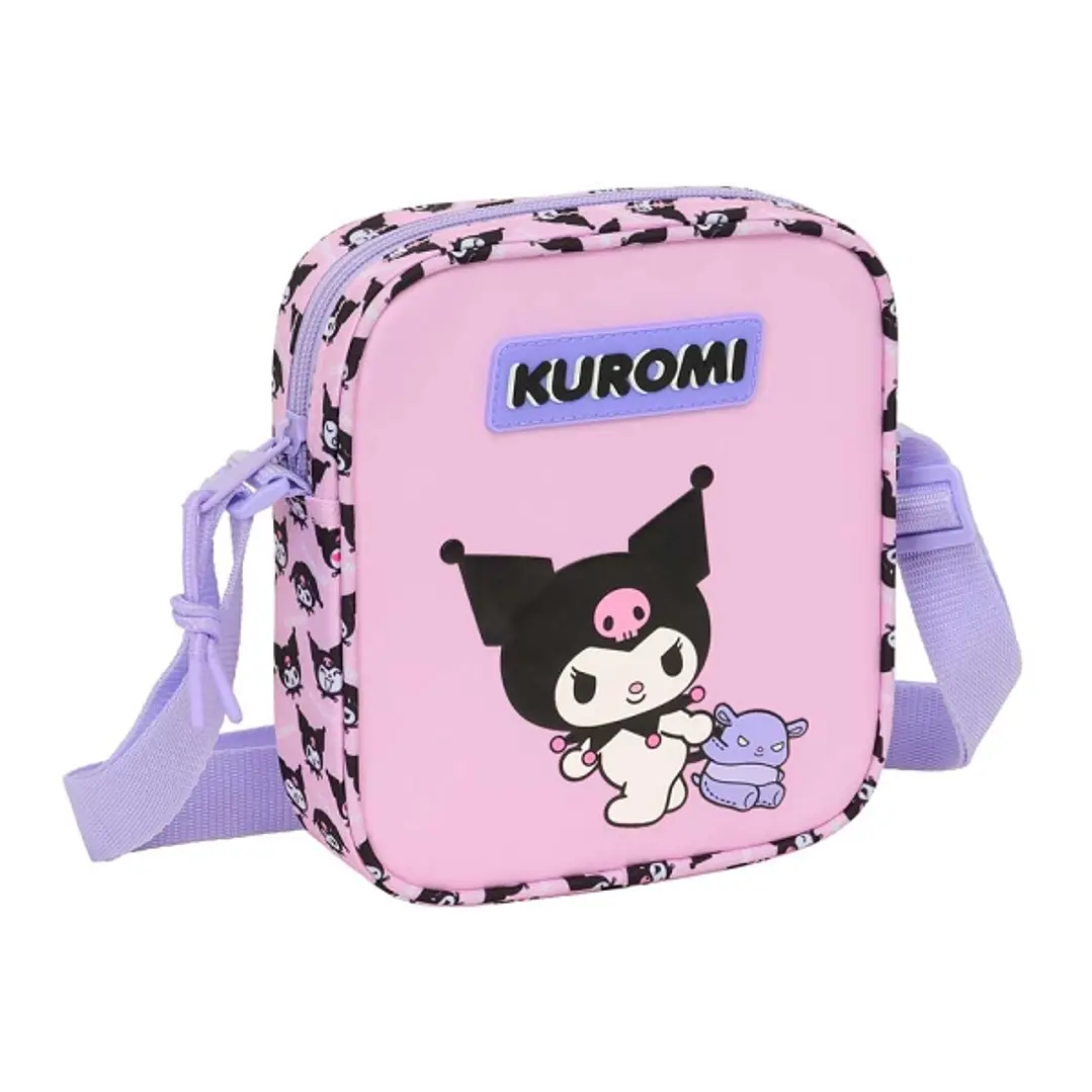 Safta Kuromi Bolsito con Bandolera Ajustable - Compacto - Cierre con Cremallera - 16x18x4cm - Color Rosa 1