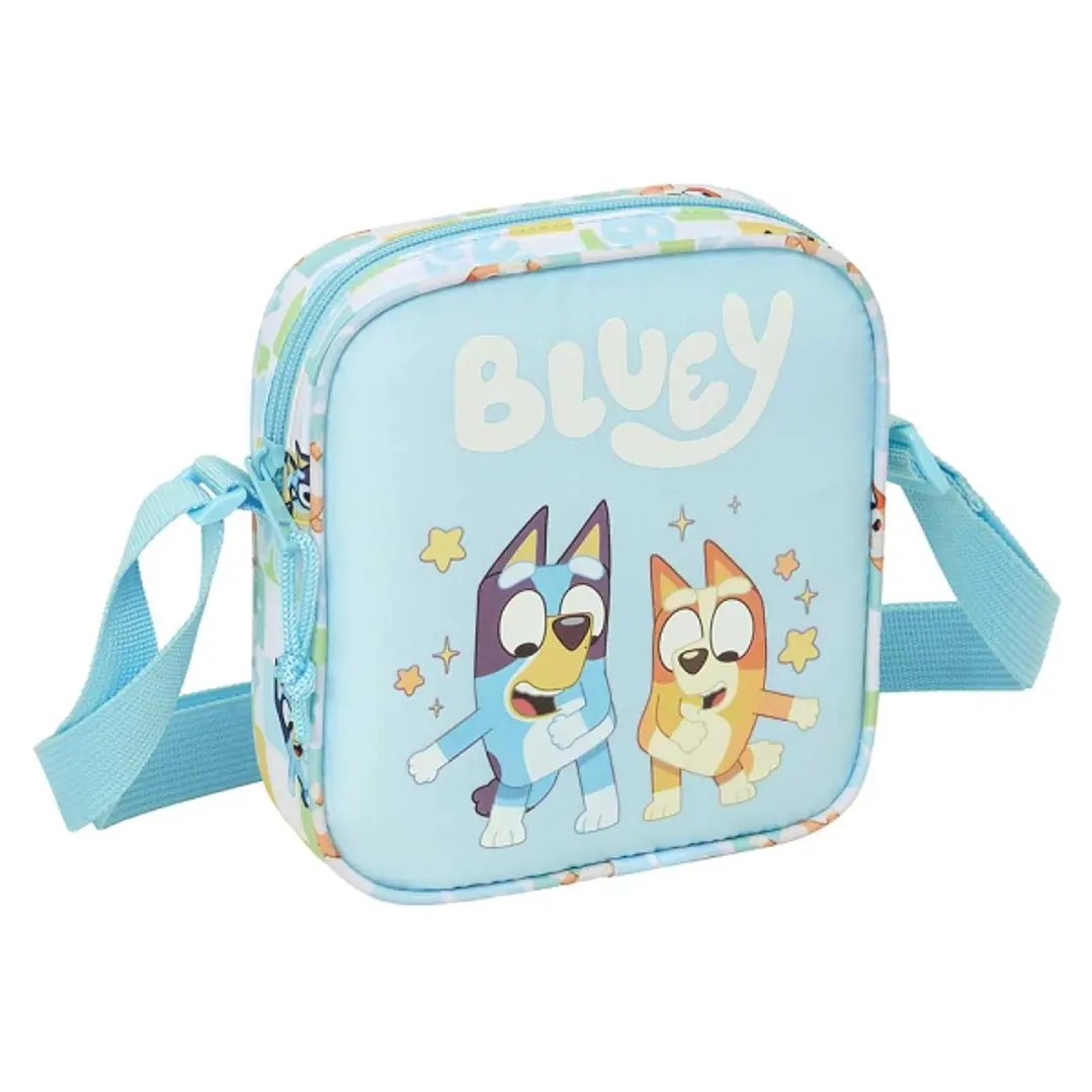 Safta Bluey Ready Bolsito con Bandolera Ajustable - Compacto - Cierre con Cremallera - 16x18x4cm - Color Azul Pastel 1