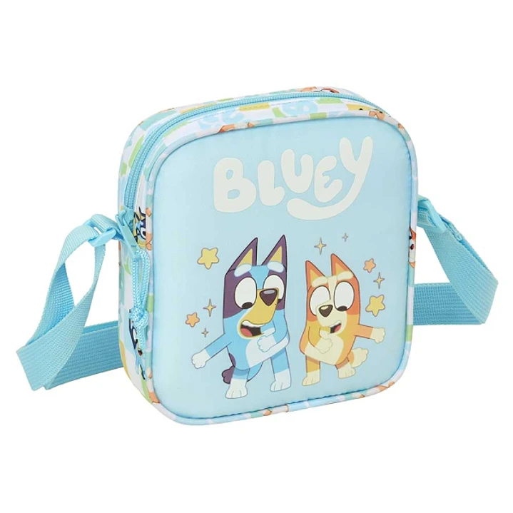 Safta Bluey Ready Bolsito con Bandolera Ajustable - Compacto - Cierre con Cremallera - 16x18x4cm - Color Azul Pastel 1