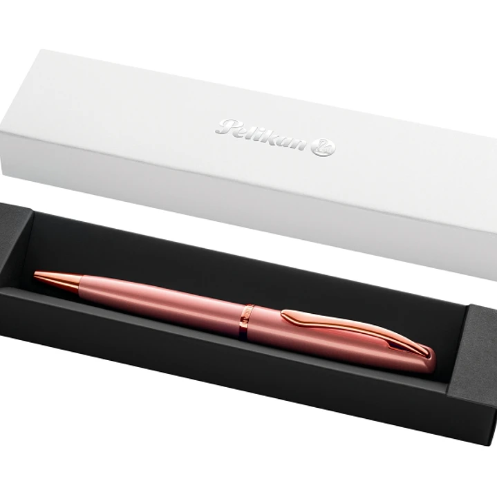 Pelikan Jazz Noble Boligrafo Retractil - Trazo de 1mm - Mecanismo de Giro - Recambio 337M Azul - Estuche de Regalo - Detalles Cromados - Color Rosa 1
