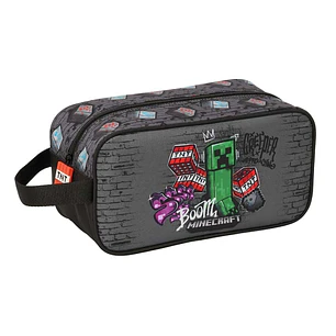 Safta Minecraft Graffiti Zapatillero Mediano - Capacidad 6L - Asa de Mano Lateral - 29x15x14cm - Color Gris