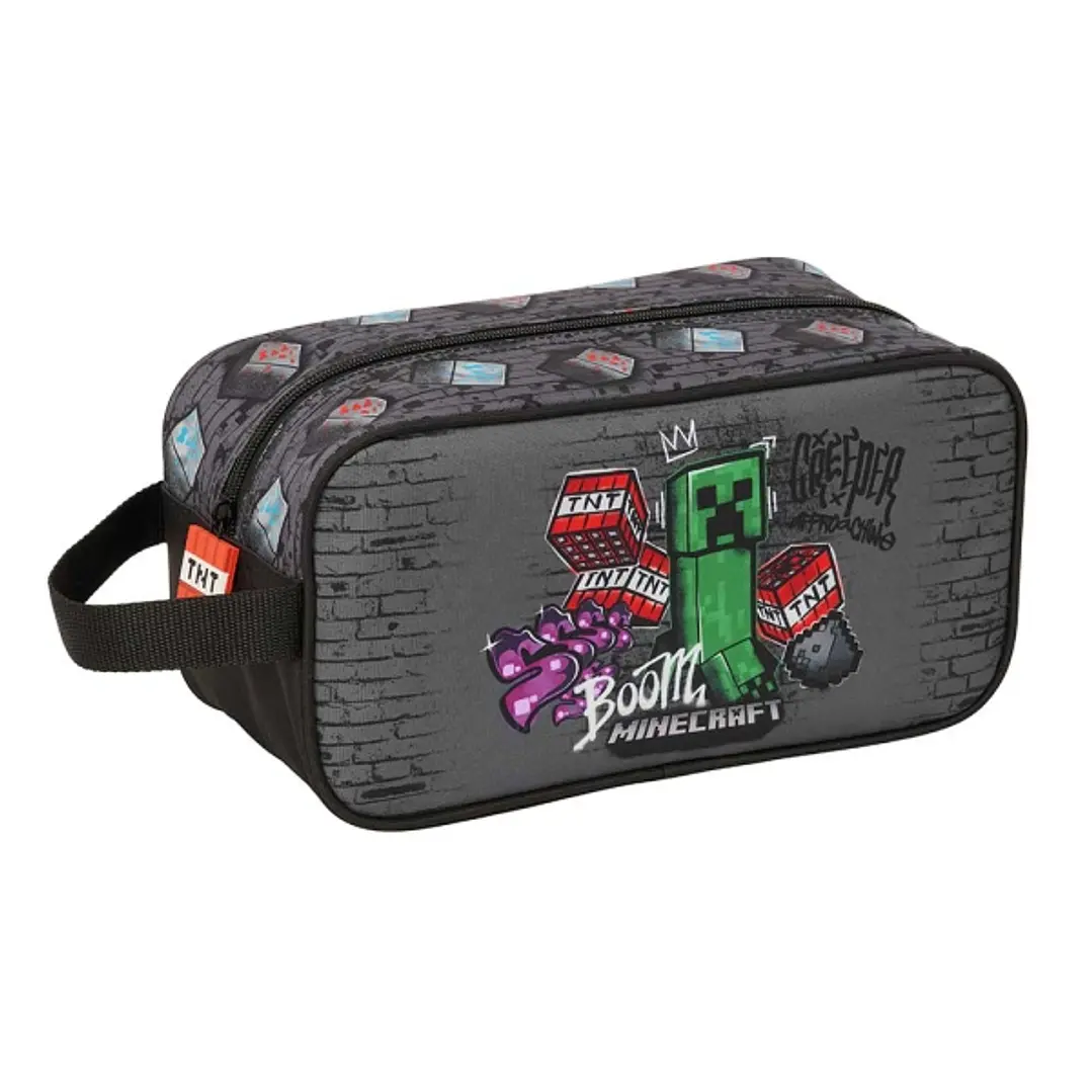 Safta Minecraft Graffiti Zapatillero Mediano - Capacidad 6L - Asa de Mano Lateral - 29x15x14cm - Color Gris 1