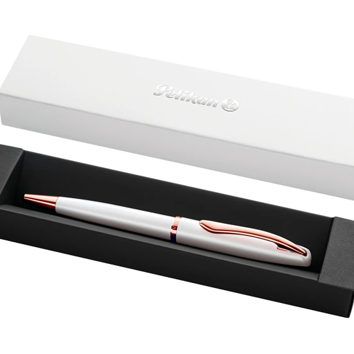 Pelikan Jazz Noble Boligrafo Retractil - Trazo de 1mm - Mecanismo de Giro - Recambio 337M Azul - Estuche de Regalo - Detalles Cromados - Color Perla 1