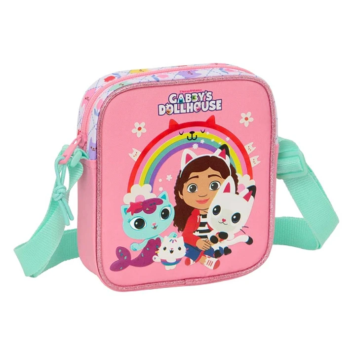 Safta Gabby's Dollhouse Bolsito con Bandolera Ajustable - Compacto - Cierre con Cremallera - 16x18x4cm - Color Rosa 1
