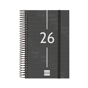 Finocam Year Agenda de Espiral en Catalan - Anual 2026 - Tapa Ligera - Formato E5 - 135x24x181mm - 1 Dia por Pagina - Color Negro