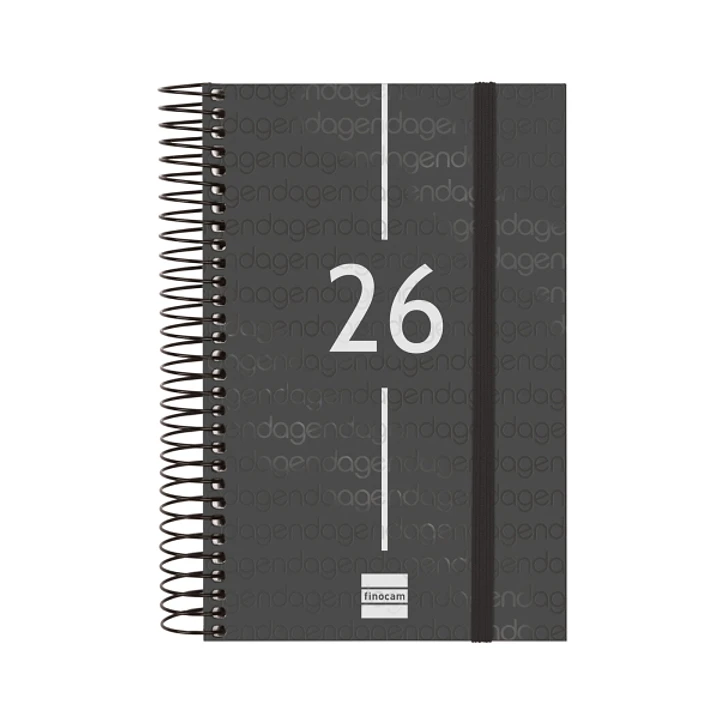 Finocam Year Agenda de Espiral en Catalan - Anual 2026 - Tapa Ligera - Formato E5 - 135x24x181mm - 1 Dia por Pagina - Color Negro 1