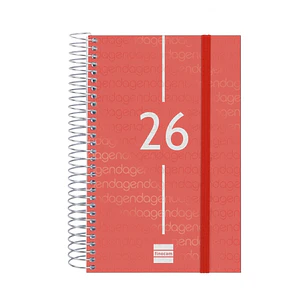 Finocam Year Agenda de Espiral en Catalan - Anual 2026 - Tapa Ligera - Formato E5 - 135x24x181mm - 1 Dia por Pagina - Color Rojo