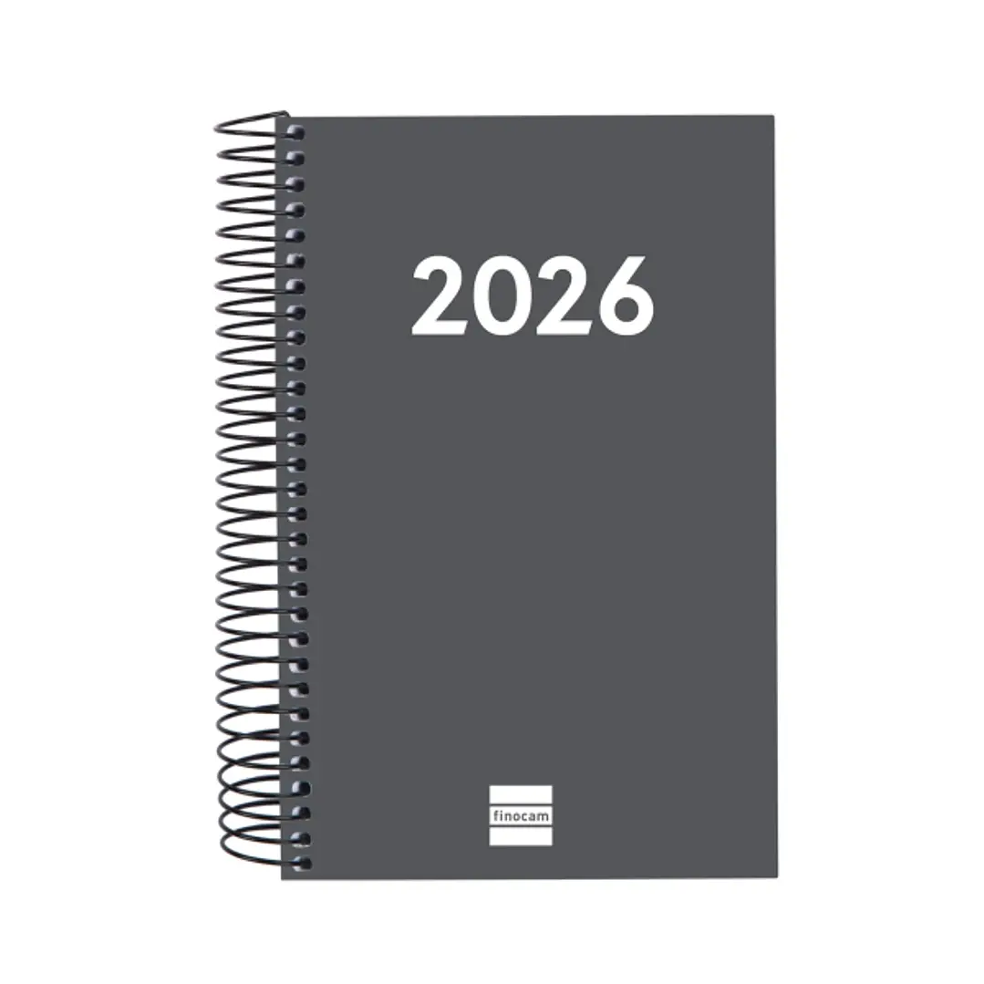 Finocam Espiral Recambio Anual 2026 para Agendas Duo en Catalan - Anual 2026 - Formato E5 - 135x24x181mm - 1 Dia por Pagina - Color Gris Oscuro 1