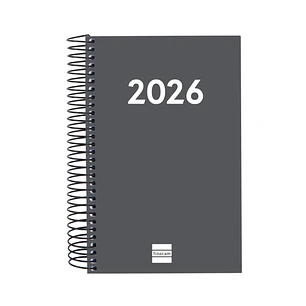 Finocam Espiral Recambio Anual 2026 para Agendas Duo - Anual 2026 - Formato E5 - 135x24x181mm - 1 Dia por Pagina - Color Gris Oscuro