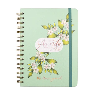 Finocam Flower Journal Agenda de Espiral en Catalan - Anual 2026 - Tapa Dura - Cierre de Goma - Formato E10 - 155X212mm - Semana Vista Horizontal - Co