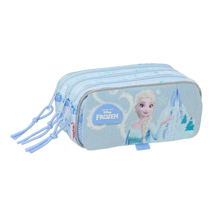 Safta Frozen Portatodo - 3 Compartimentos con Cremallera - Cinta Trasera Adaptable - Bolsillo Frontal de Rejilla con Velcro - 21.5x10x8cm - Color Azul 1