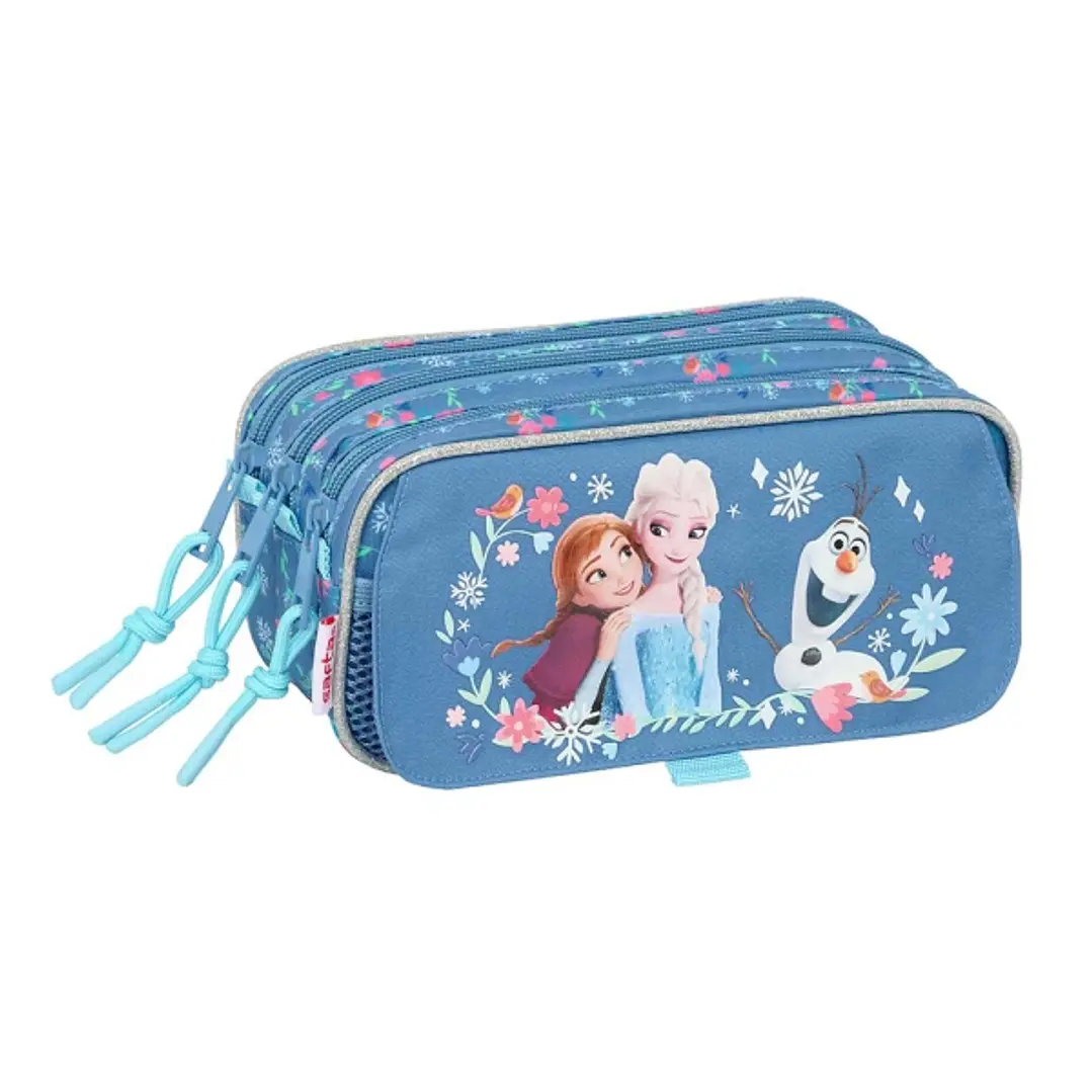 Safta Frozen Portatodo - 3 Compartimentos con Cremalleras - Bolsillo Frontal - Cinta Adaptable - 1.72L - 215x80x100mm - Color Azul 1