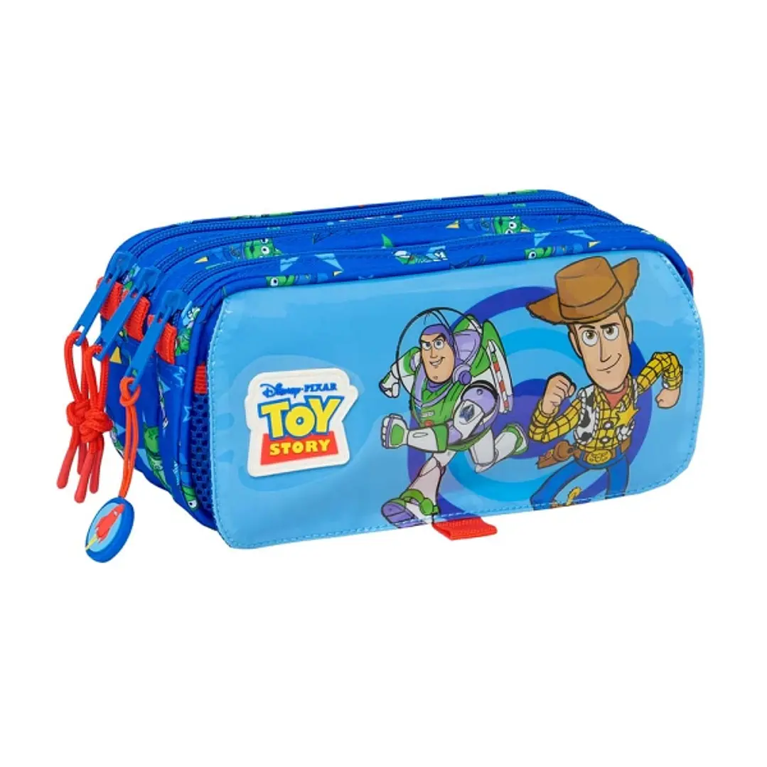 Safta Toy Story Good Vibes Portatodo - 3 Compartimentos con Cremalleras - Bolsillo Frontal - Cinta Adaptable - 1.72L - 215x80x100mm - Color Azul 1