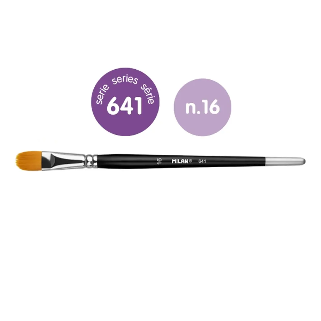 Milan 612 Premium Synthetic Pack de 3 Pinceles Lengua de Gato Numero 16 - Bolsa con Colgador - Pelo Sintetico - Mango Corto - Color Negro 1