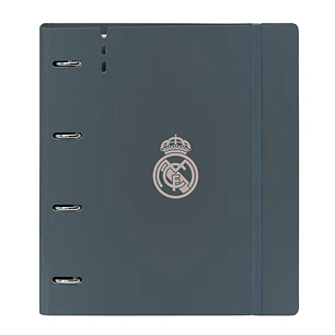 Safta Real Madrid 3ª Equipacion 24/25 Carpeta con 4 Anillas 35mm - Tapas de PP Foam - Recambio 100 Hojas - Cierre Elastico - Separadores Internos - 27