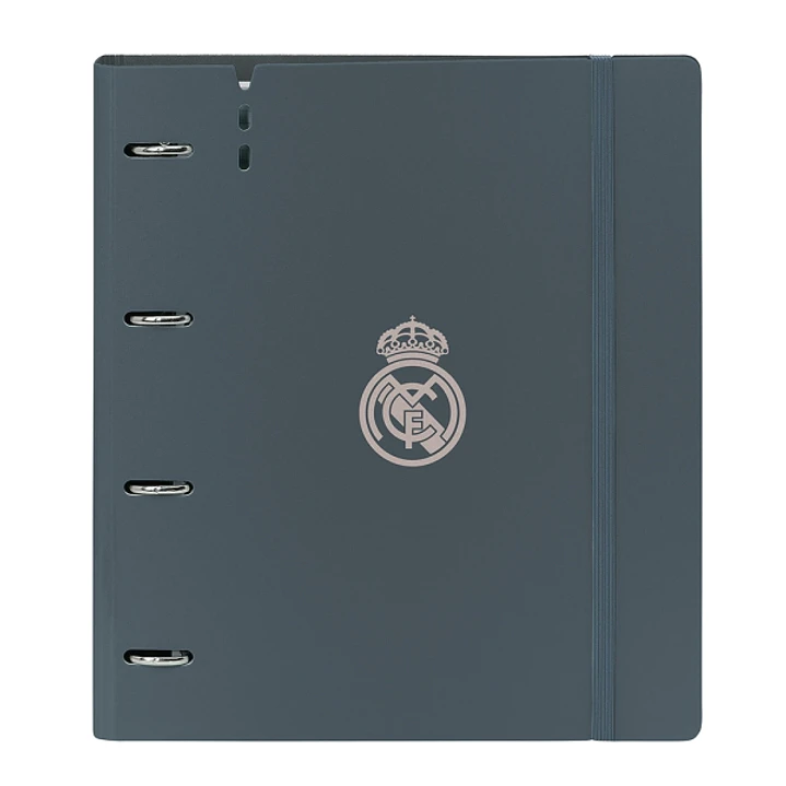 Safta Real Madrid 3ª Equipacion 24/25 Carpeta con 4 Anillas 35mm - Tapas de PP Foam - Recambio 100 Hojas - Cierre Elastico - Separadores Internos - 27 1