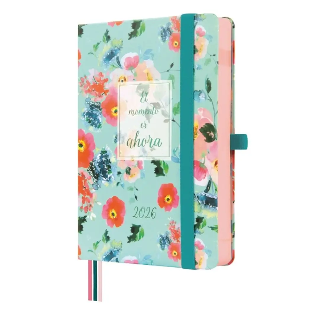 Finocam Minimal Design Agenda - Anual 2026 - Tapa Dura - Cierre con Goma Elastica - Formato M4 - 124x25x174mm - 1 Dia por Pagina - Tematica de Flores 1