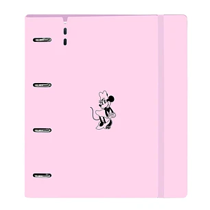 Safta Minnie Mouse Naive Carpeta con 4 Anillas 35mm - Cierre Elastico - Recambio 100 Hojas de 90g/m2 - Cuadriculas 5x5mm - Ranura para Boligrafo - 270
