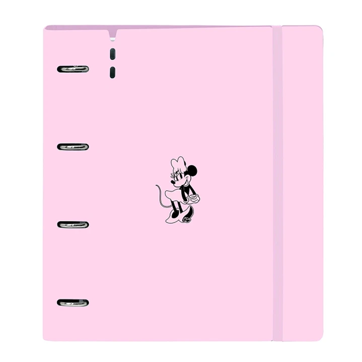 Safta Minnie Mouse Naive Carpeta con 4 Anillas 35mm - Cierre Elastico - Recambio 100 Hojas de 90g/m2 - Cuadriculas 5x5mm - Ranura para Boligrafo - 270 1