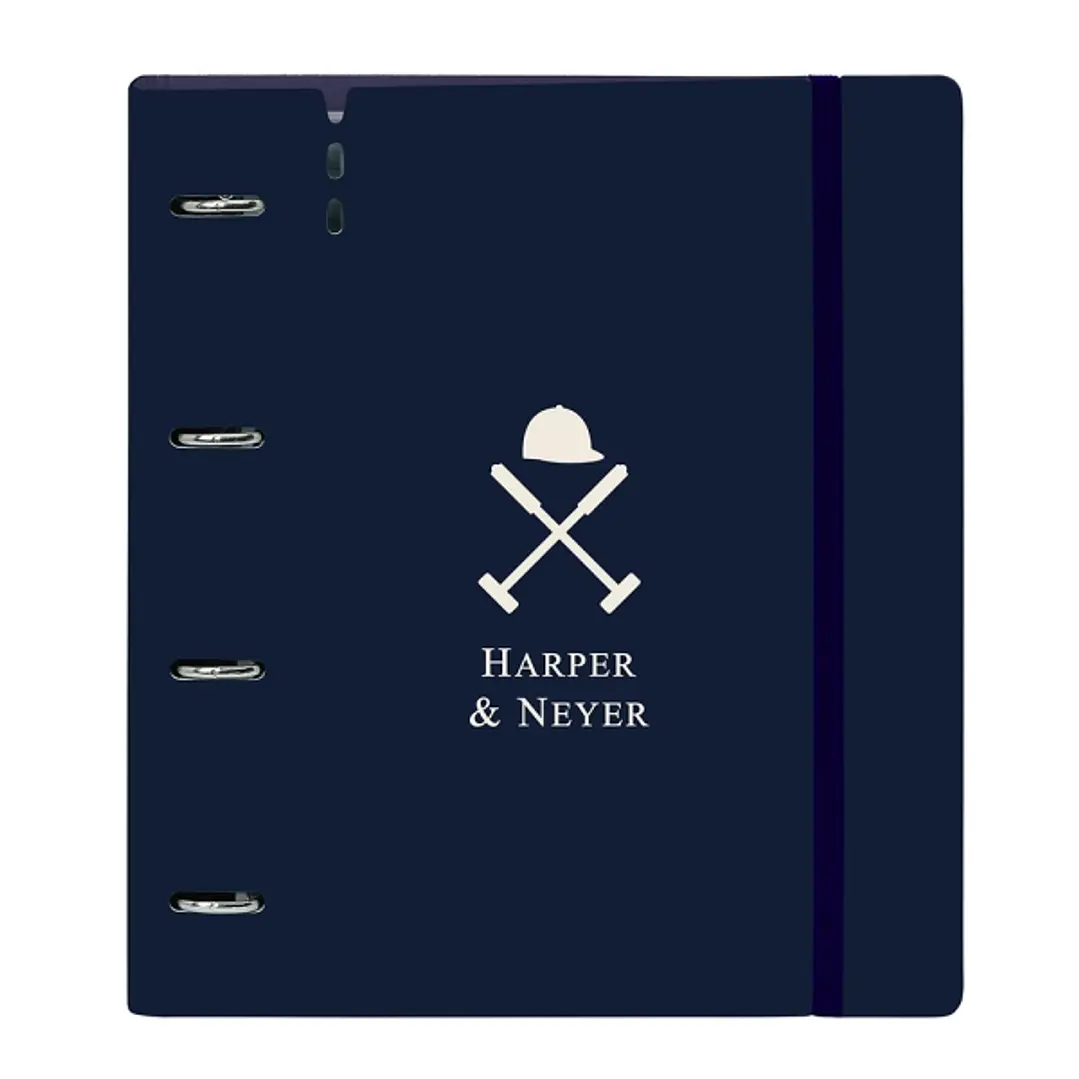 Safta Harper and Neyer Carpeta con 4 Anillas 35mm - Tapas de PP Foam - Recambio 100 Hojas - Cierre Elastico - Ranura para Boligrafo - Incluye Separado 1