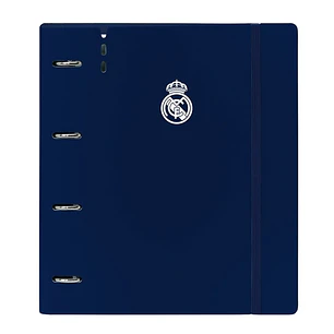 Safta Real Madrid 1ª Equip. 24/25 Carpeta con 4 Anillas 35mm - Tapas de PP Foam - Recambio 100 Hojas - Cierre Elastico - Separadores - Ranura para Bol