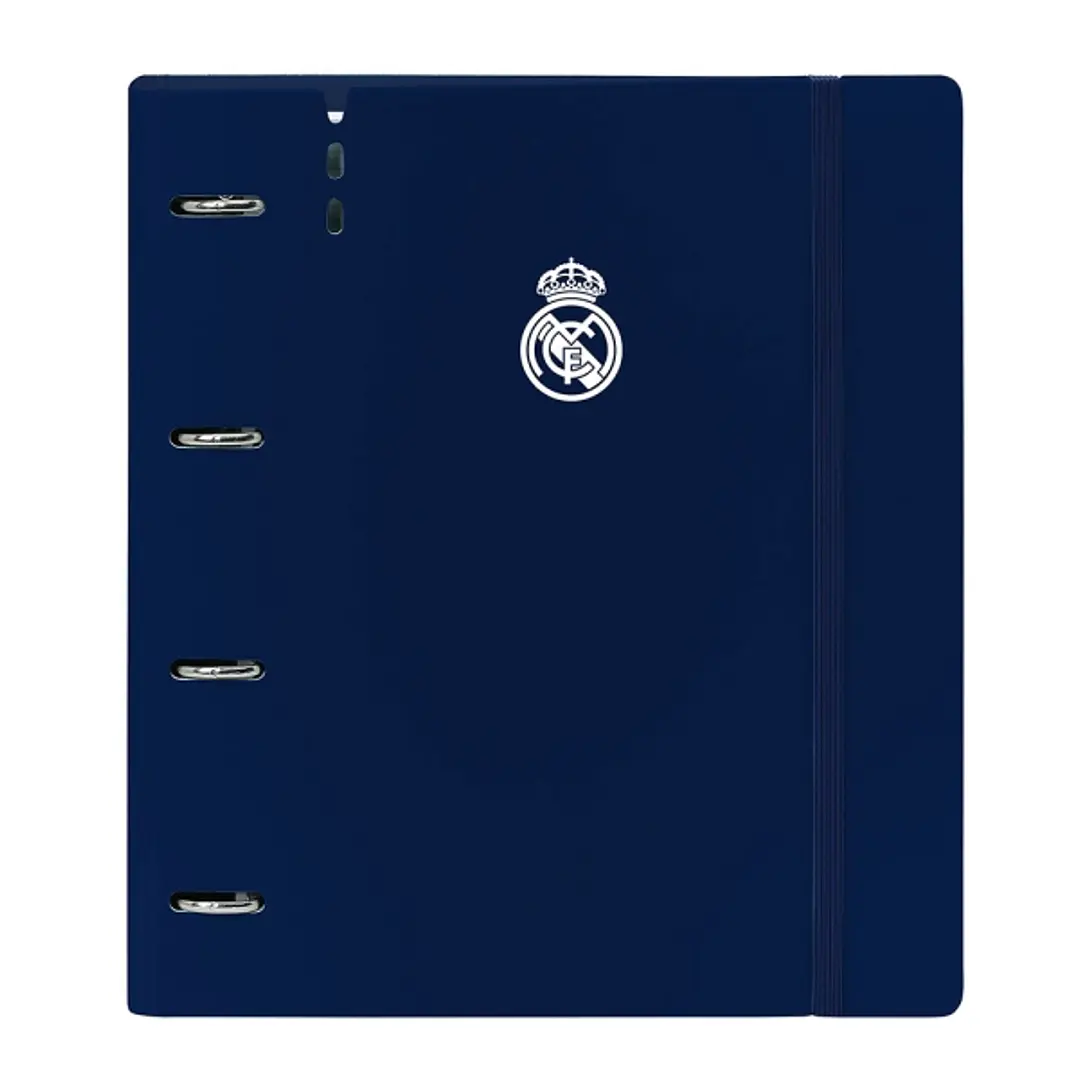 Safta Real Madrid 1ª Equip. 24/25 Carpeta con 4 Anillas 35mm - Tapas de PP Foam - Recambio 100 Hojas - Cierre Elastico - Separadores - Ranura para Bol 1