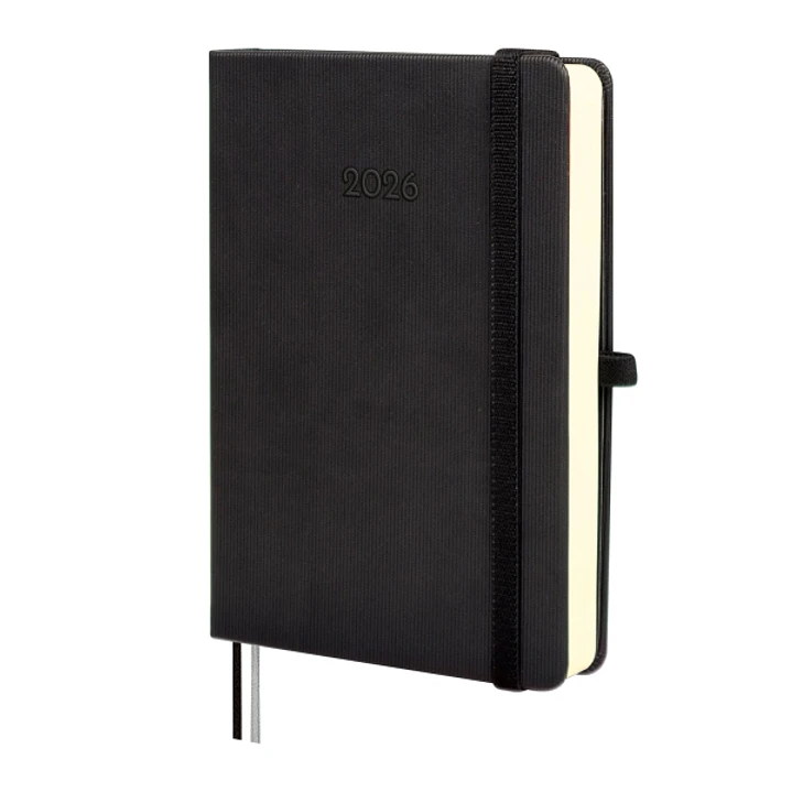 Finocam Minimal Textura Agenda - Anual 2026 - Tapa Dura - Cierre con Goma Elastica - Formato M4 - 124x27x174mm - 1 Dia por Pagina - Color Negro 1